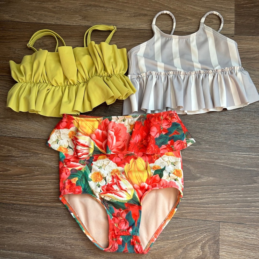 Kortni jeane 3 Piece Swimsuit Set Floral Ruffle Bikini Bottom Yellow Tops